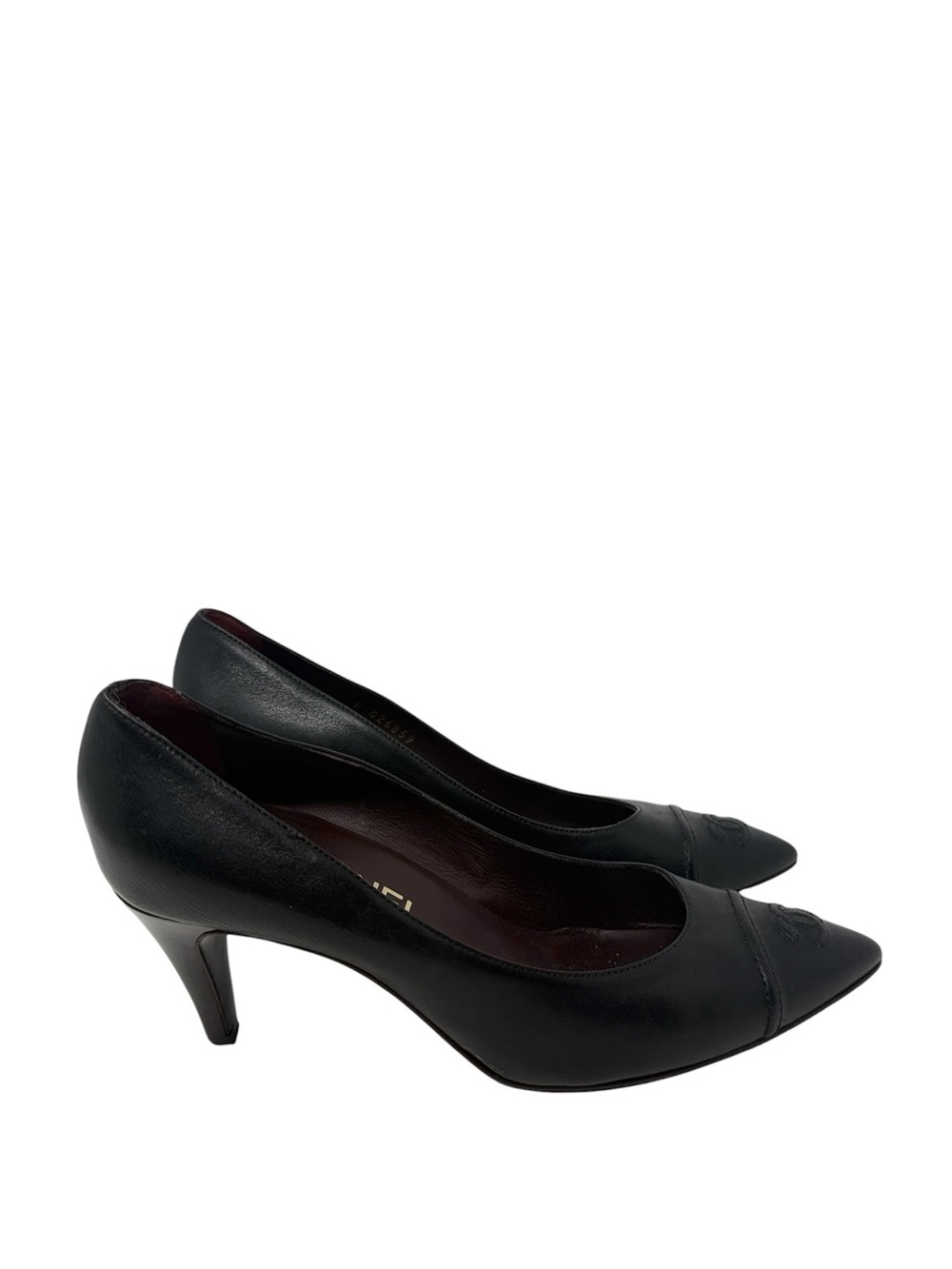 Chanel Vintage CC Cap Toe Black Leather Pumps Size 39 - Picture 2 of 14